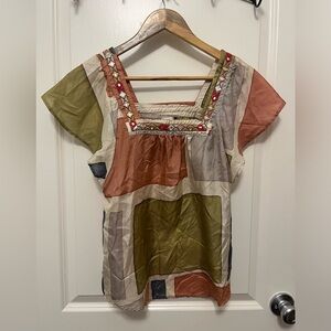Anthropologie Akemi + Kin 100% Silk Multi Colored Top